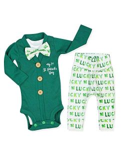 Kangkang Newborn Baby Boys My 1st ST Patrick's Day Green Outfit Bodysuit Romper + Pants Clothes 3Pcs Sets