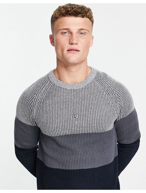 Jack & Jones Originals ribbed color block sweater in navy