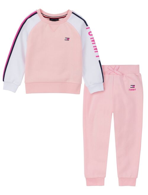 TOMMY HILFIGER Baby Girls Fleece Logo Stripe Sweatshirt and Jogger, 2 Piece Set