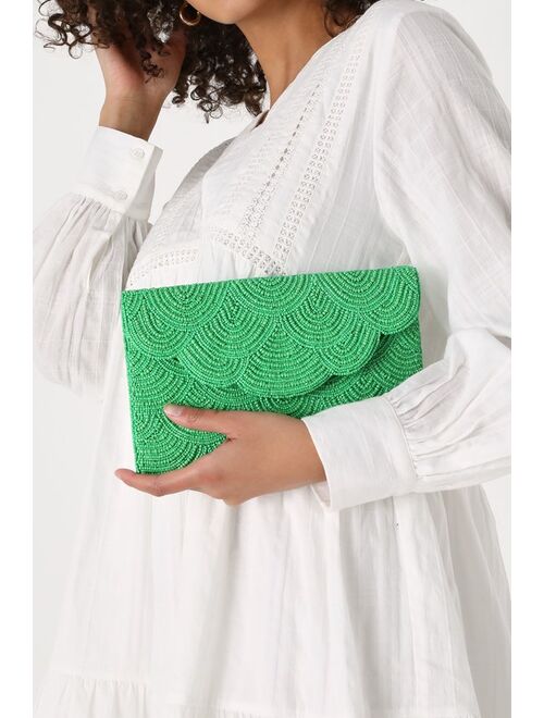 Lulus Deco Designs Green Beaded Scalloped Clutch