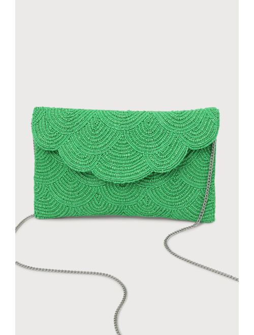 Lulus Deco Designs Green Beaded Scalloped Clutch