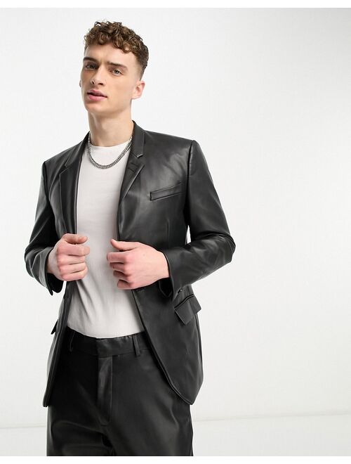 River Island PU suit jacket in black