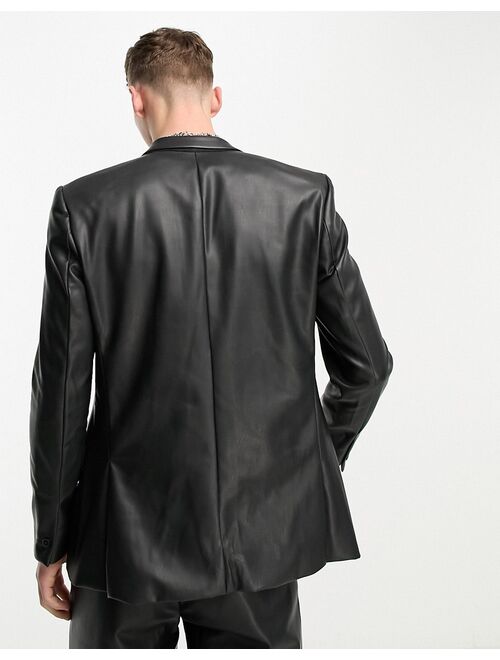 River Island PU suit jacket in black