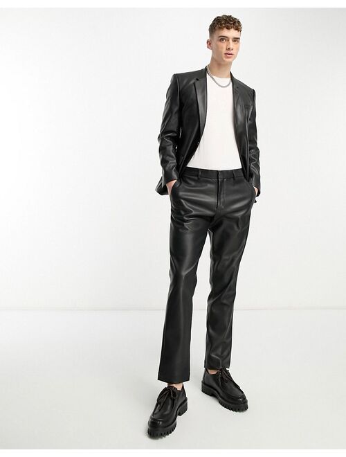River Island PU suit jacket in black