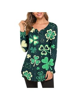 ZEFOTIM St Patricks Day Shirt Women Long Sleeve Lucky Funny Tshirts Irish Shamrock Graphic Tees Blouse