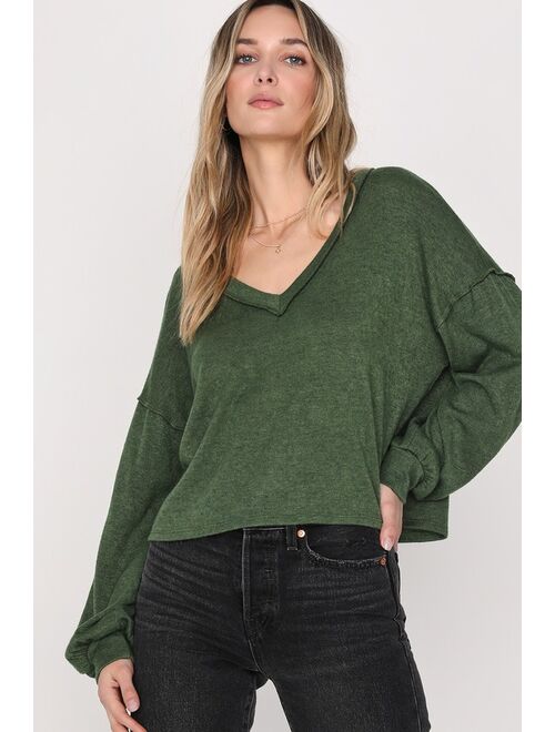 Lulus Sew It Seams Green Long Sleeve Pullover Sweater Top