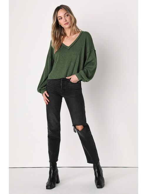 Lulus Sew It Seams Green Long Sleeve Pullover Sweater Top