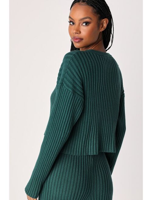 Lulus Ready to Cuddle Emerald Green Ribbed Cropped Sweater Top