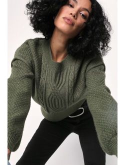 Cozy Cause Heather Olive Cable Knit Sweater