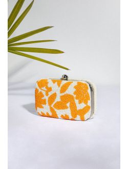 Vacay Darling White and Orange Beaded Clutch