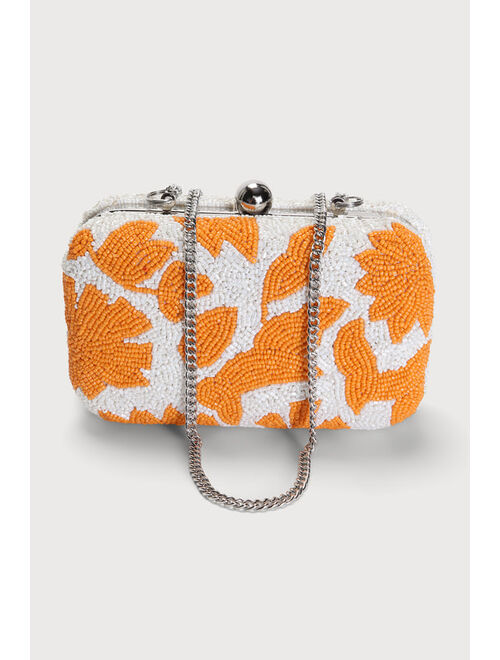Lulus Vacay Darling White and Orange Beaded Clutch