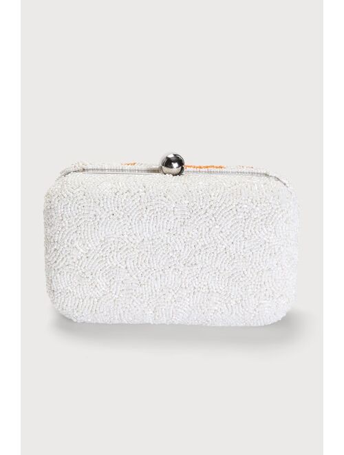 Lulus Vacay Darling White and Orange Beaded Clutch