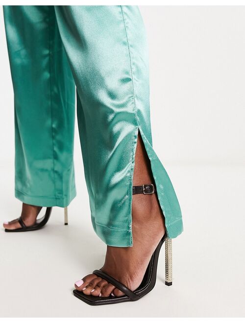 Vila satin tailored wide leg pants in green - part of a set