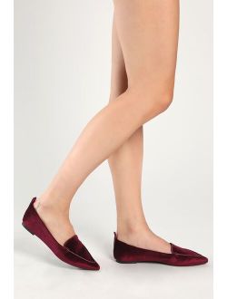 Emmy Wine Red Velvet Pointed Loafers