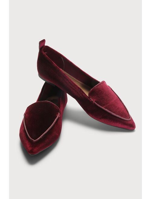 Lulus Emmy Wine Red Velvet Pointed Loafers