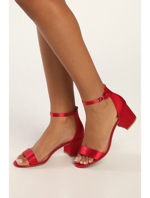 Lulus Harper Red Satin Ankle Strap Heels