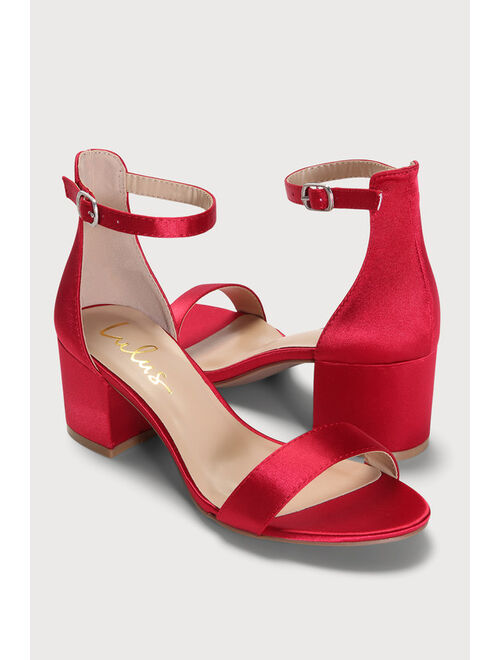 Lulus Harper Red Satin Ankle Strap Heels
