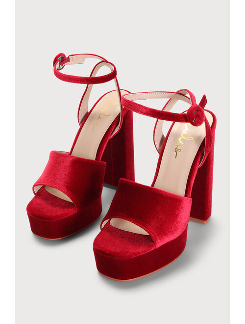 Lulus Gorgyy Red Velvet Platform High Heel Sandals
