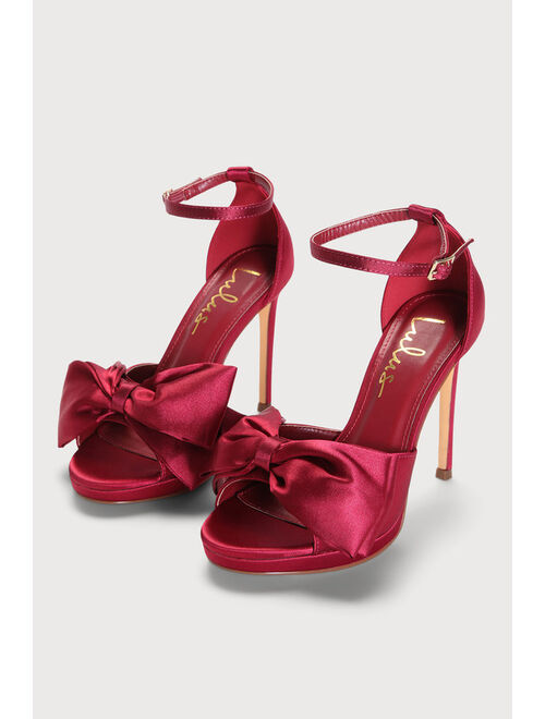 Lulus Lanely Wine Red Satin Bow High Heel Sandals