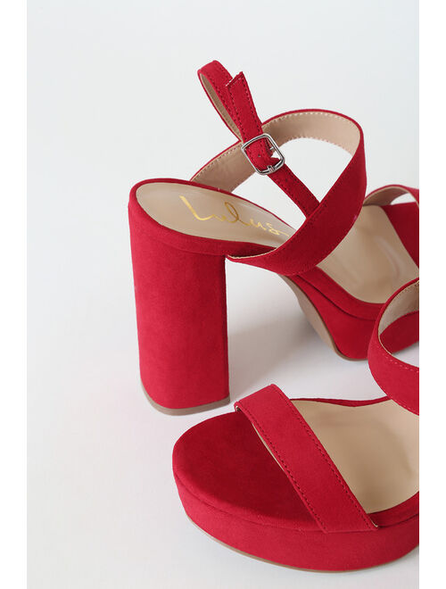 Lulus Acee Red Suede Platform Heels