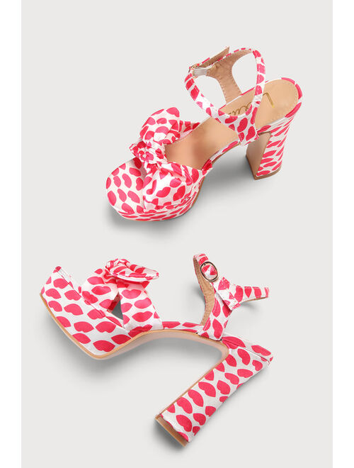 Lulus Lyeluh Red Kiss Print Satin Bow Platform Heels