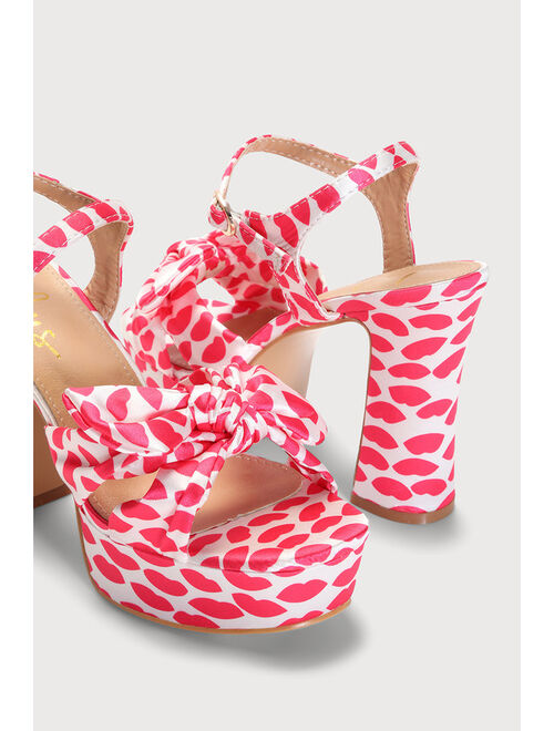 Lulus Lyeluh Red Kiss Print Satin Bow Platform Heels