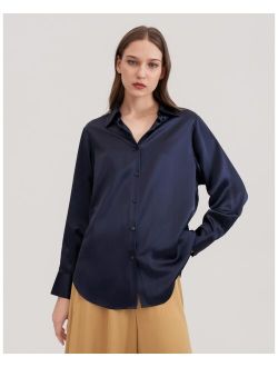 SOS Silk Blouse Oversized Pure Silk Shirt Women Long Sleeve Button Up Ladies Silk Top Elegant Office Luxury