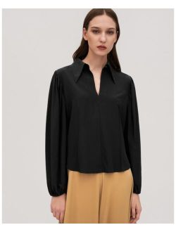 Womens 100% Silk Shirt Ladies 18 Momme Elegant Long Sleeve Blouse with Detachable Silk Scarf