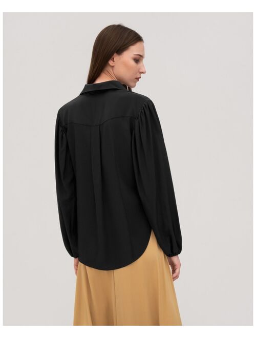 LilySilk Womens 100% Silk Shirt Ladies 18 Momme Elegant Long Sleeve Blouse with Detachable Silk Scarf