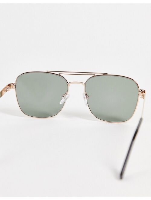 ASOS DESIGN 70s aviator sunglasses in gold metal with retro lens and brow bar detail - GOLD