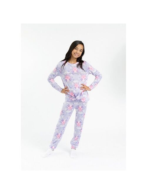 Sleep On It Girls Spiral Tie Dye Soft Hacci 2-Piece Pajama Pant Sleep Set