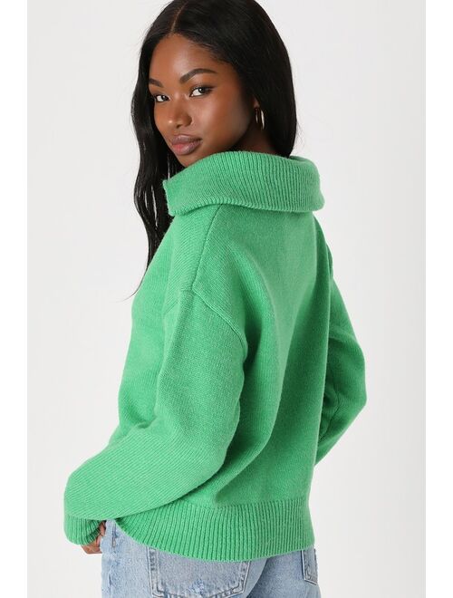 Lulus Saturday Chic Bright Green Collared Pullover Sweater