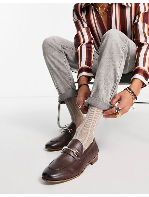 ASOS DESIGN loafers in brown faux leather with oversize tassel detail