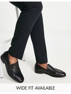 black leather penny loafers