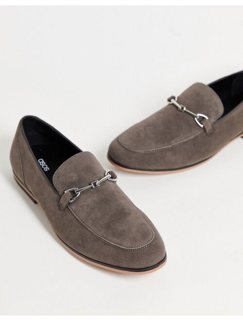 ASOS DESIGN loafers in gray faux suede with snaffle detail