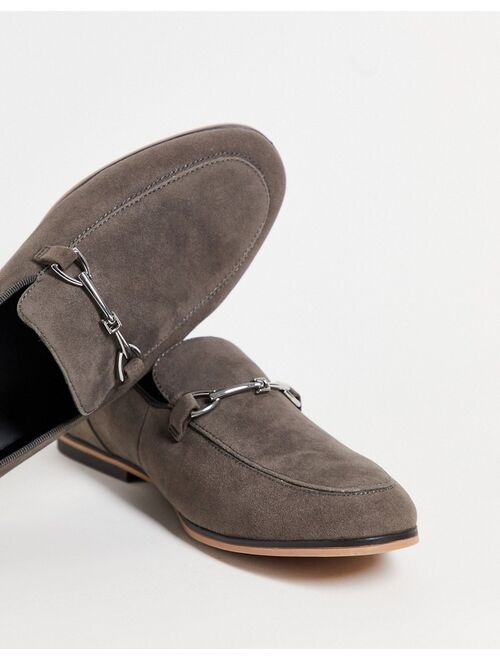 ASOS DESIGN loafers in gray faux suede with snaffle detail
