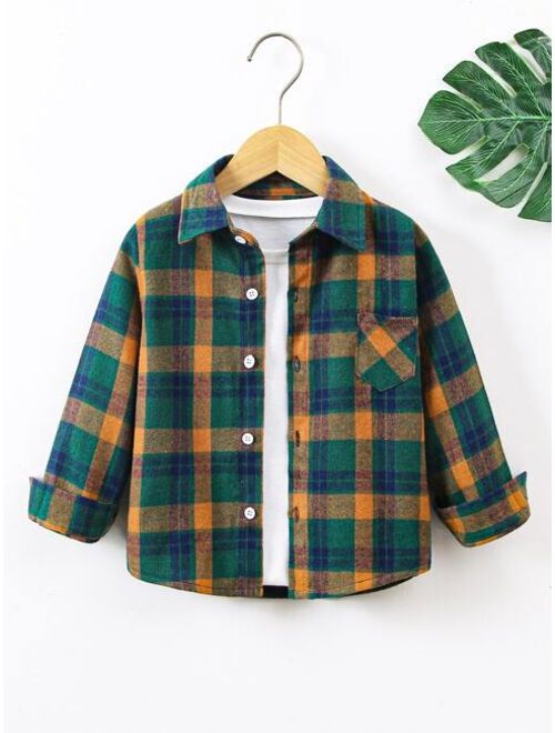 Shein Toddler Boys Plaid Patched Pocket Shirt Without Tee