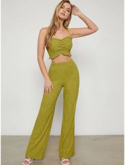 Ruched Frill Trim Cami Top & Flare Leg Pants