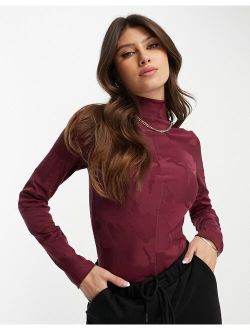 tech high neck bodysuit in burgundy