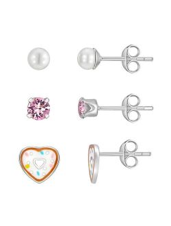 Charming Girl Kids' Sterling Silver Donut Heart Earring Set