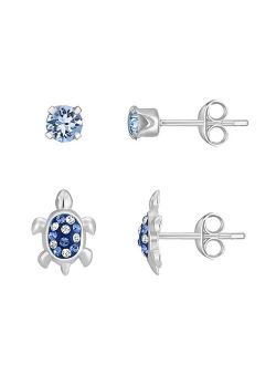 Charming Girl Kids' Sterling Silver Crystal Turtle Earring Duo Set