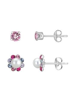 Charming Girl Kids' Sterling Silver Crystal & Simulated Pearl Earring Duo Set