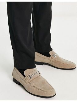 loafers in taupe faux suede with snaffle detail