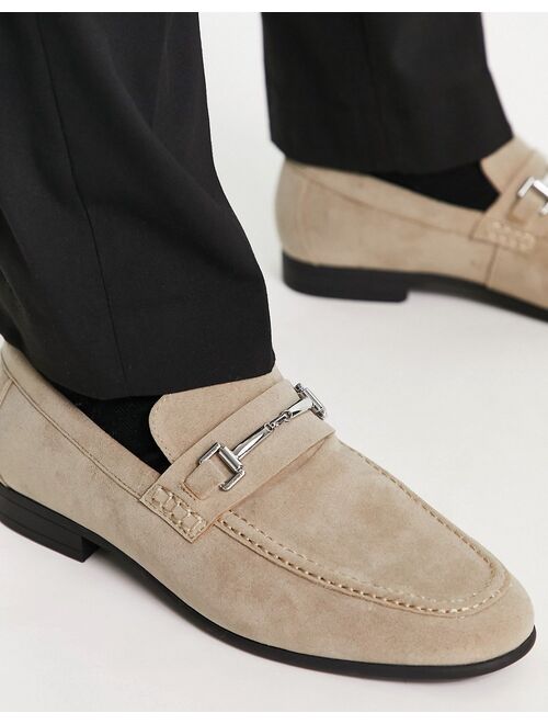 ASOS DESIGN loafers in taupe faux suede with snaffle detail