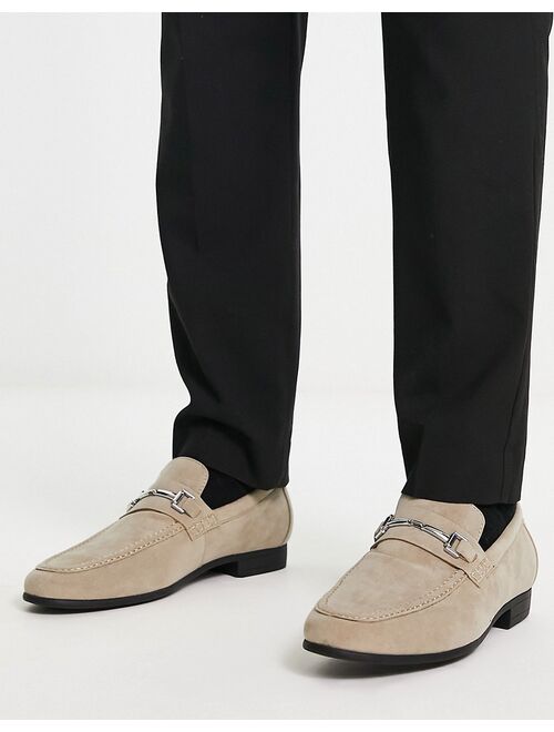ASOS DESIGN loafers in taupe faux suede with snaffle detail