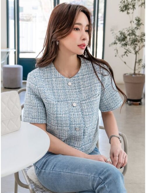 DAZY Plaid Dual Pocket Tweed Overcoat