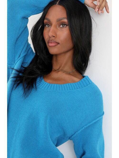 Lulus Cutely Cuddly Blue V-Neck Pullover Sweater