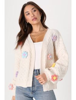 Chosen Charm Cream Knit Open-Front Embroidered Shrug Sweater