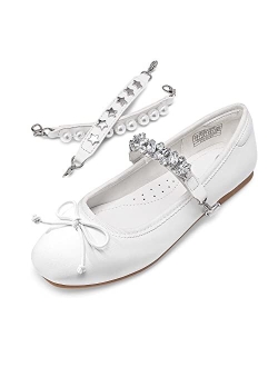 Girls Dress Shoes Interchangeable Straps Fashion Bow Ballerina Flower Girl Ballet Flats DIY