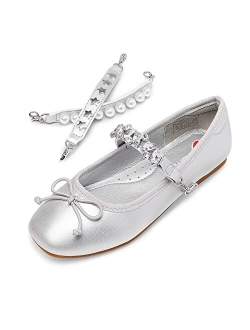 Girls Dress Shoes Interchangeable Straps Fashion Bow Ballerina Flower Girl Ballet Flats DIY